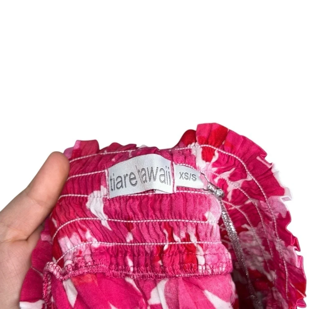 TIARE HAWAII OLIVIA Mini SKIRT in Fiji Flowers Pink Smocked Waistband XS/S